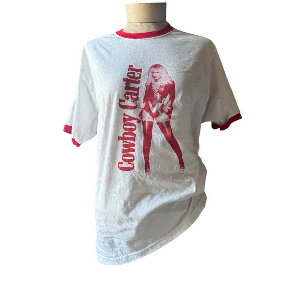 BEYONCE COWBOY CARTER ACT II
WHITE AND RED RINGER TEE SZ L